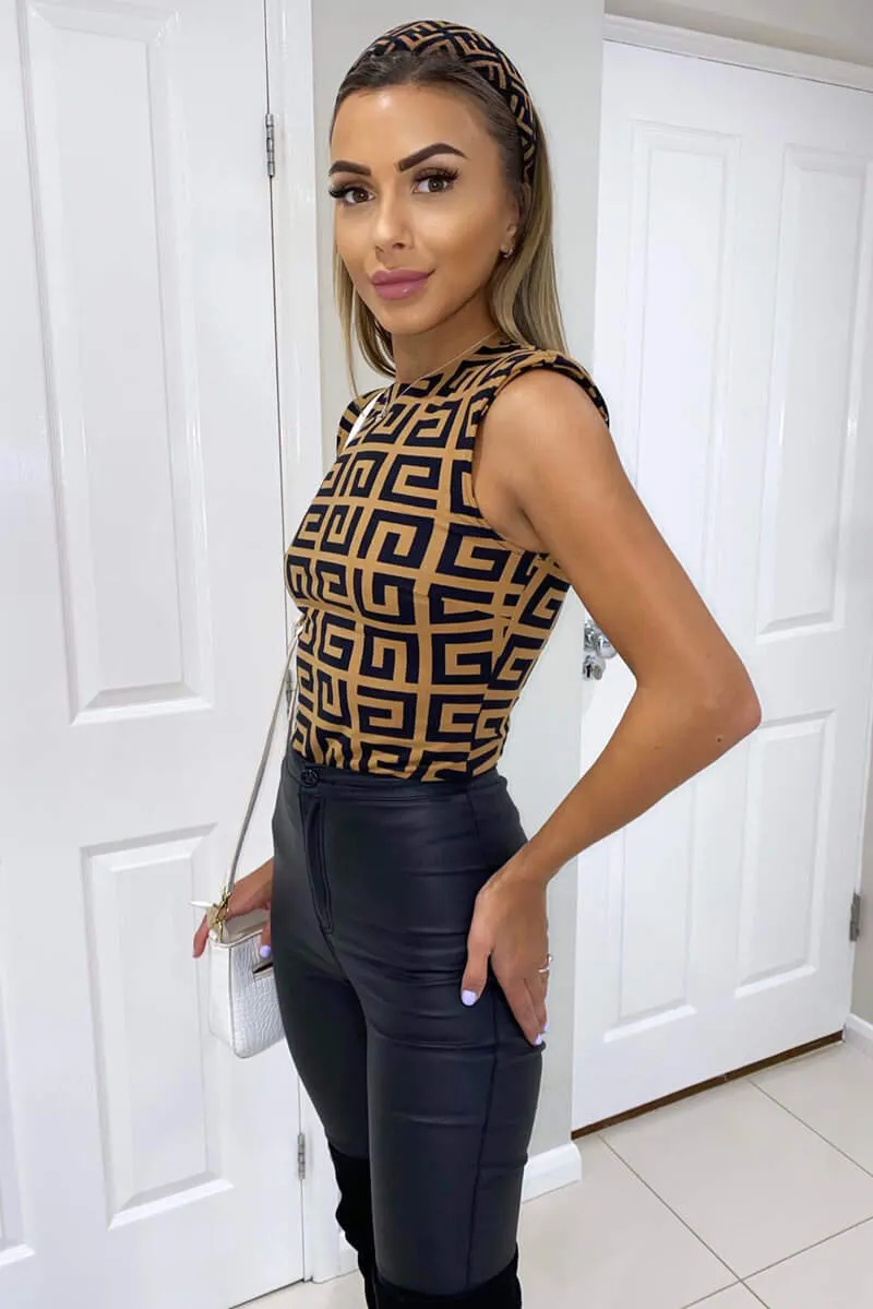 Camel Geo Padded Shoulder Bodysuit sold by AX Paris product image thumbnail 4