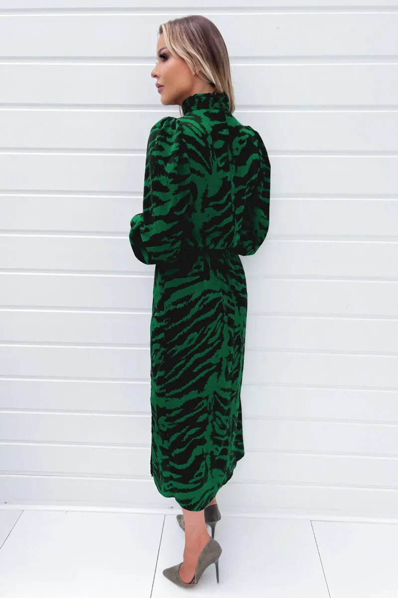 Green Animal Print High Neck Long Sleeve Midi Dress sold by AX Paris product image thumbnail 4