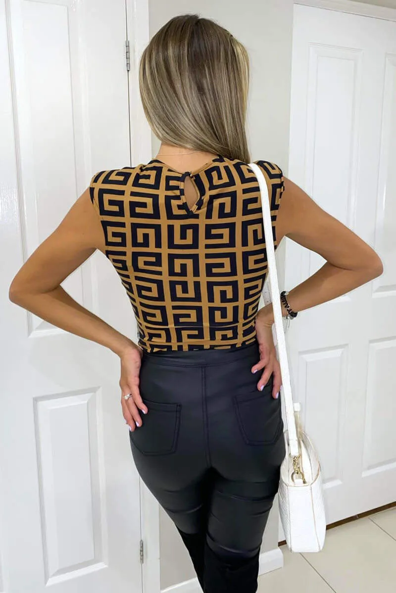 Camel Geo Padded Shoulder Bodysuit sold by AX Paris product image thumbnail 2