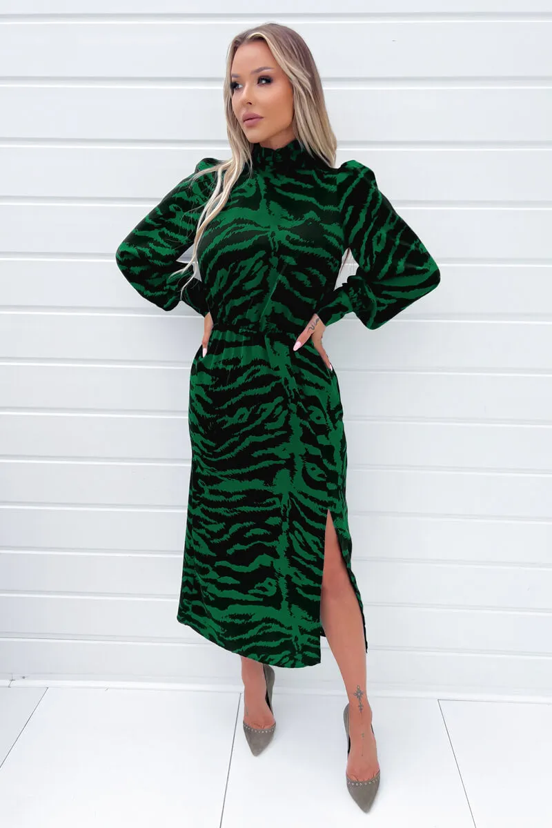 Green Animal Print High Neck Long Sleeve Midi Dress sold by AX Paris product image thumbnail 2