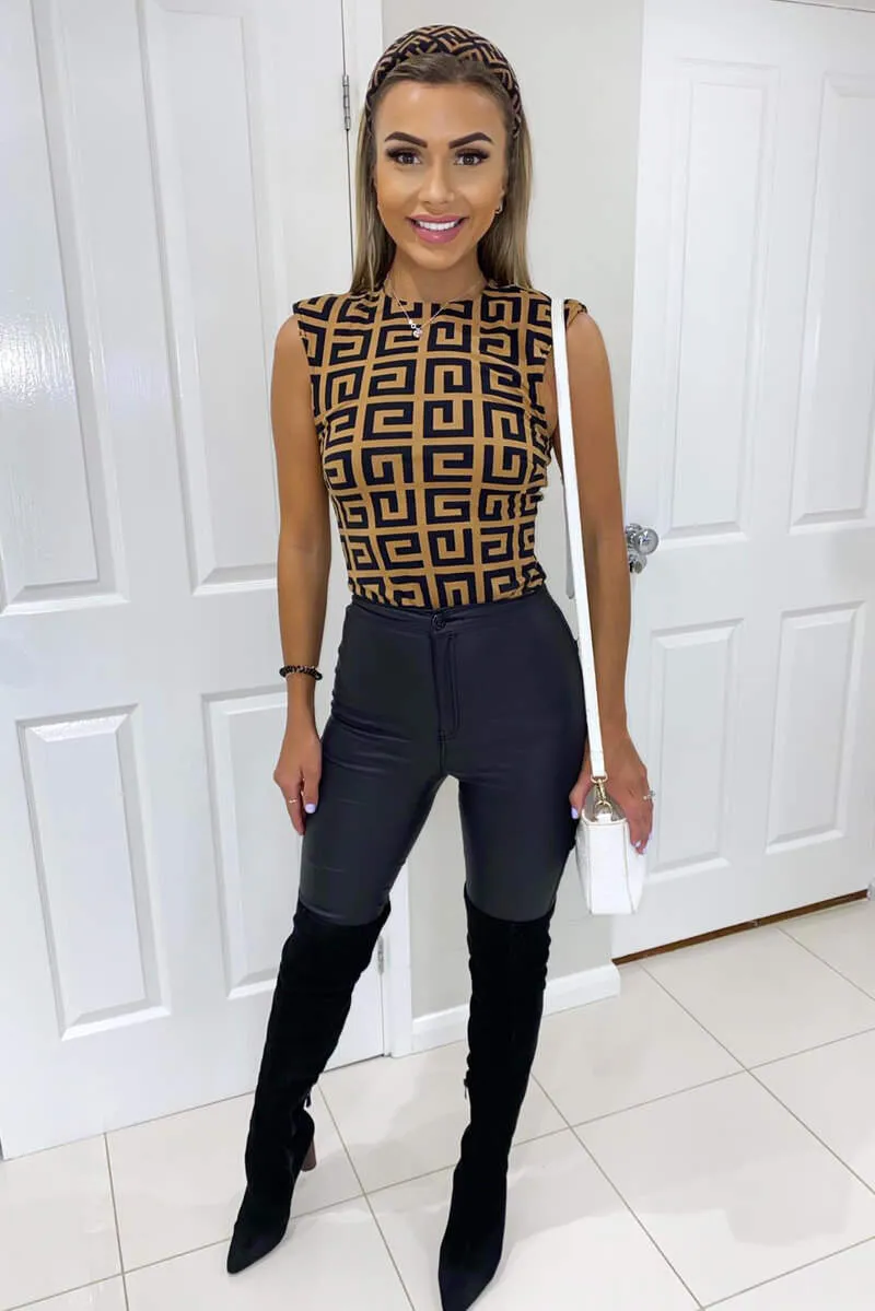 Camel Geo Padded Shoulder Bodysuit sold by AX Paris product image thumbnail 3