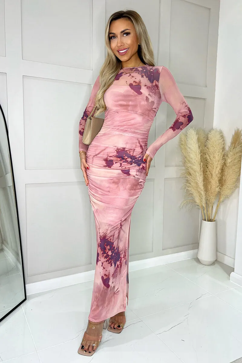 Blush Printed Mesh Overlay Long Sleeve Bodycon Midi Dress sold by AX Paris product image thumbnail 3
