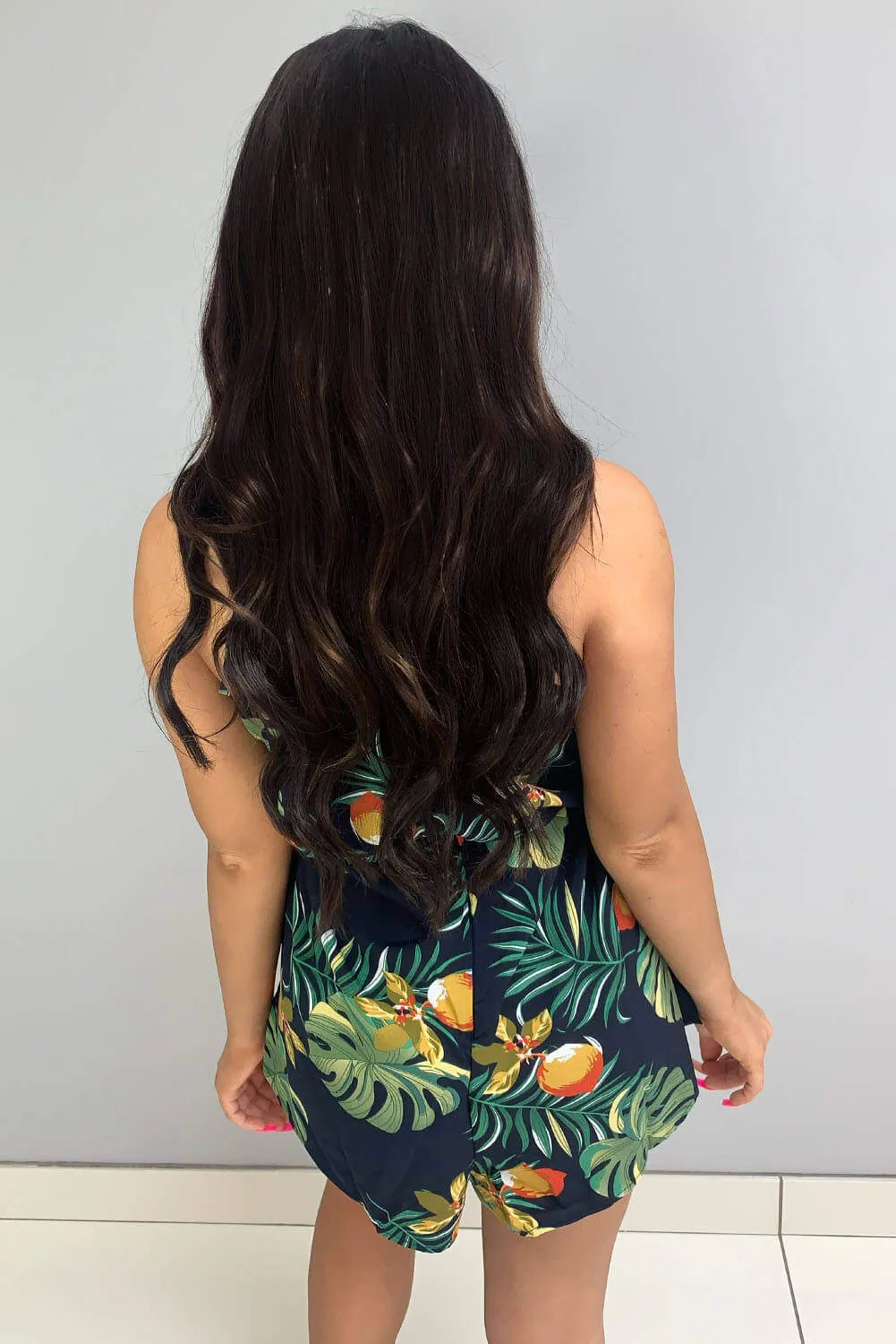 Navy Tie Waist Tropical Print Playsuit sold by AX Paris product image thumbnail 4