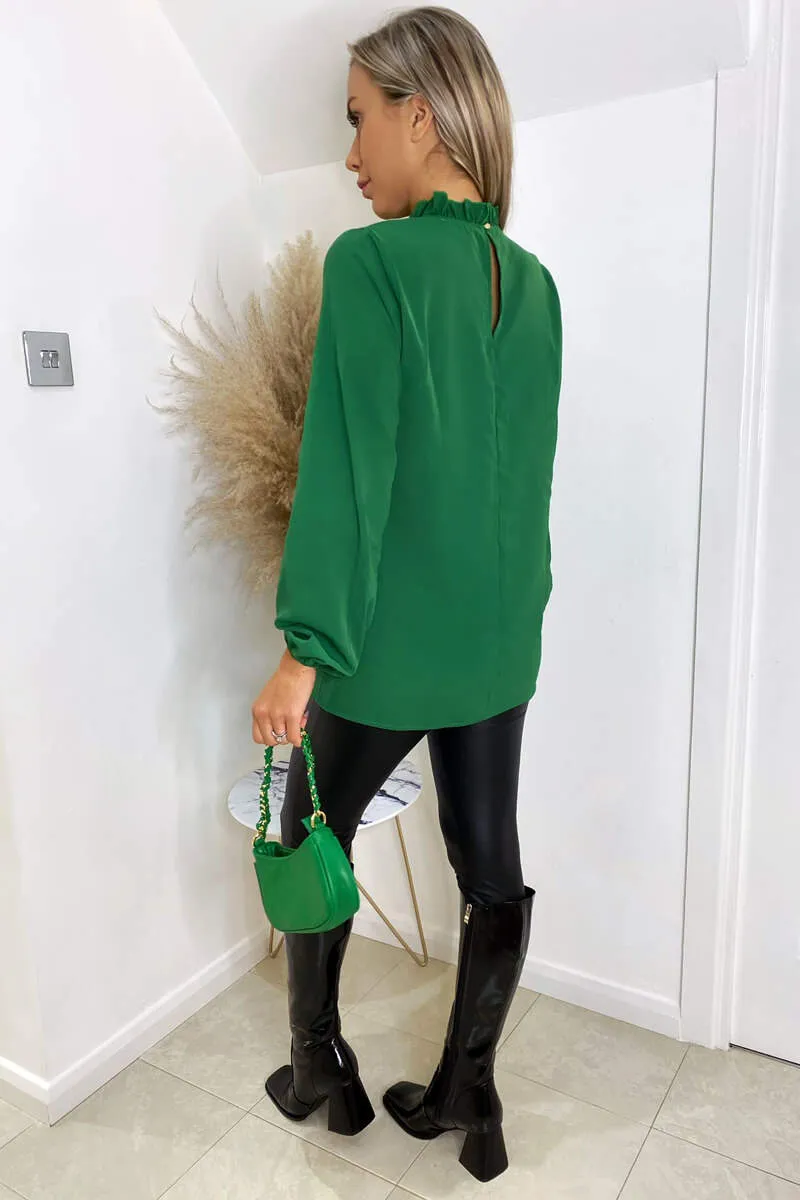 Green Ruffle High Neck Long Sleeve Top sold by AX Paris product image thumbnail 4