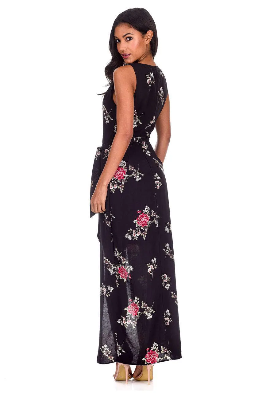 Black Floral V-Neck Wrap Skirt Dress sold by AX Paris product image thumbnail 3
