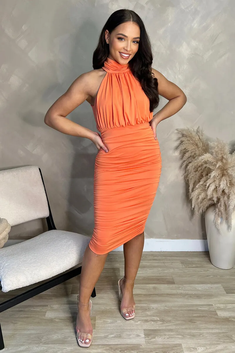 Peach Ruched High Neck Midi Dress sold by AX Paris product image thumbnail 3