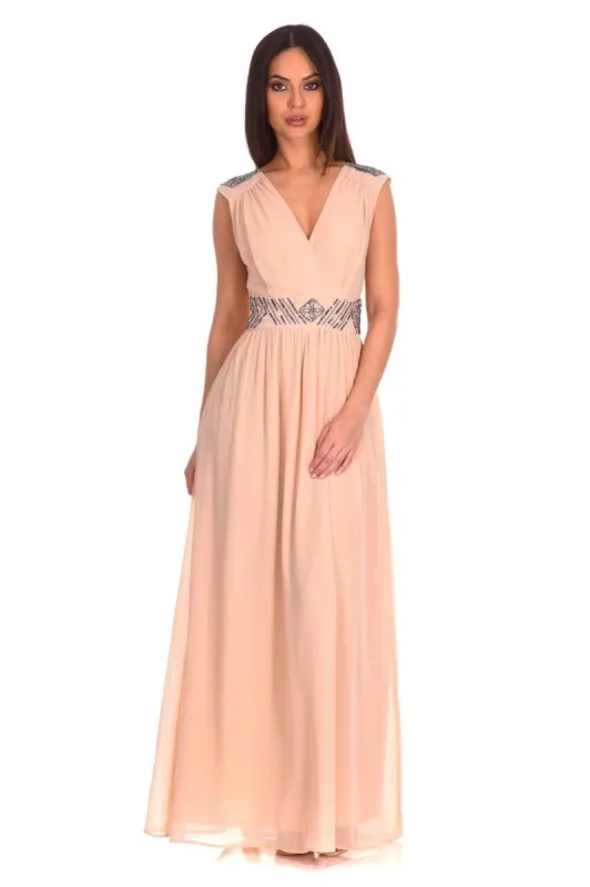 Champagne Embellished Maxi Dress sold by AX Paris
