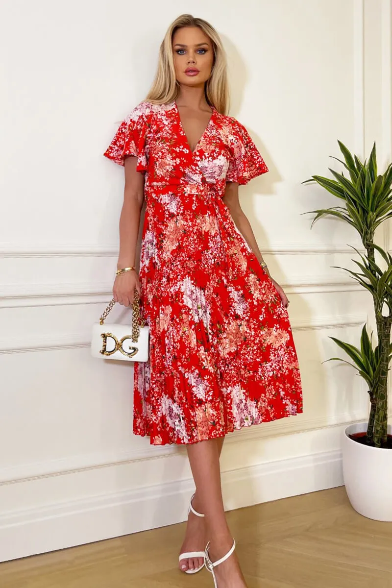 Red Floral Printed Pleated Midi Dress sold by AX Paris product image thumbnail 3