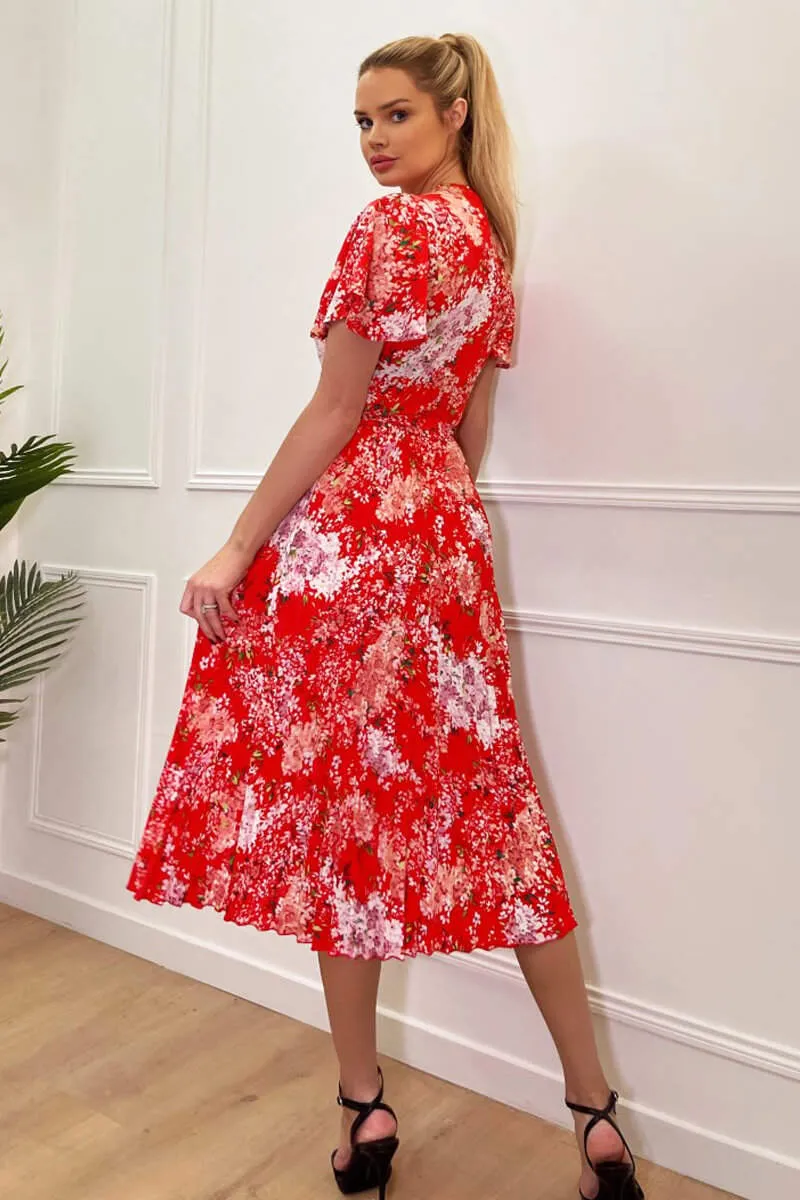 Red Floral Printed Pleated Midi Dress sold by AX Paris product image thumbnail 4