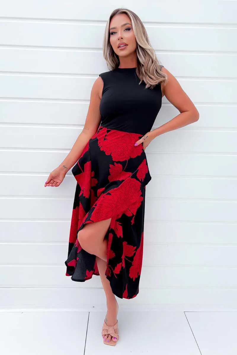 Red and Black Floral Print 2 in 1 Midi Dress sold by AX Paris product image thumbnail 2
