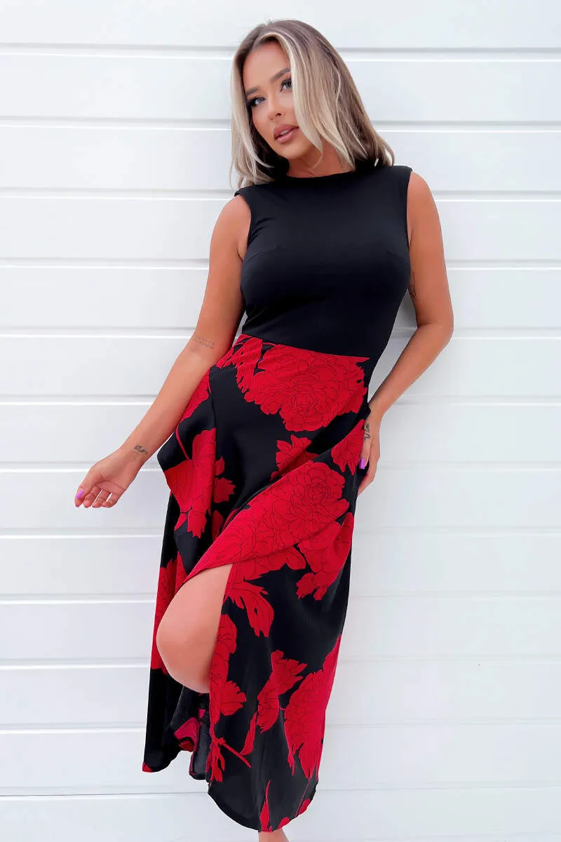 Red and Black Floral Print 2 in 1 Midi Dress sold by AX Paris product image thumbnail 3