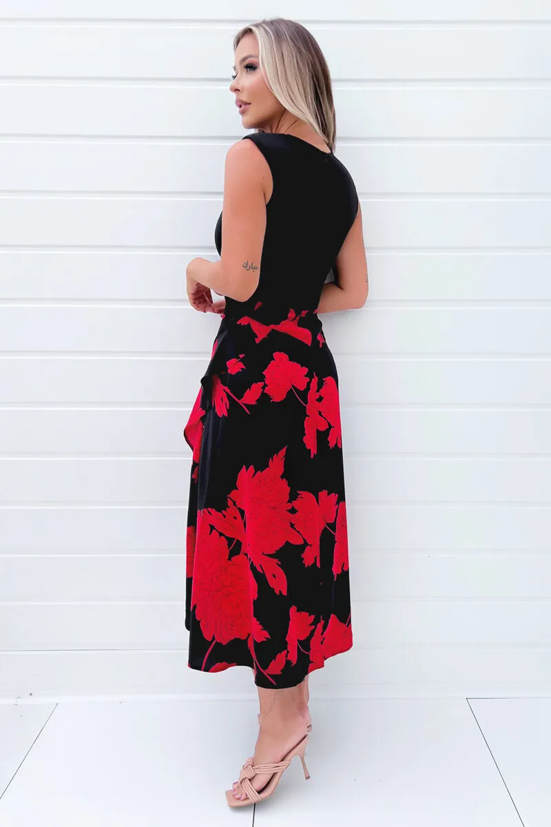 Red and Black Floral Print 2 in 1 Midi Dress sold by AX Paris product image thumbnail 4