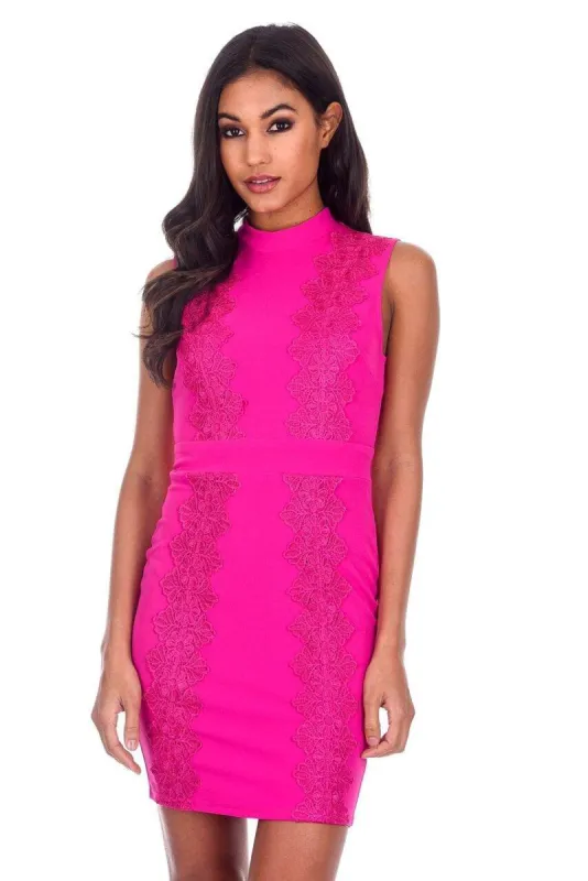 Cerise Crochet Detail High Neck Midi Dress sold by AX Paris
