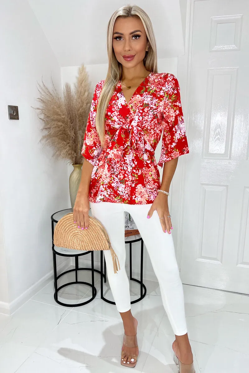 Red Floral Front Tie Wrap Top sold by AX Paris product image thumbnail 2