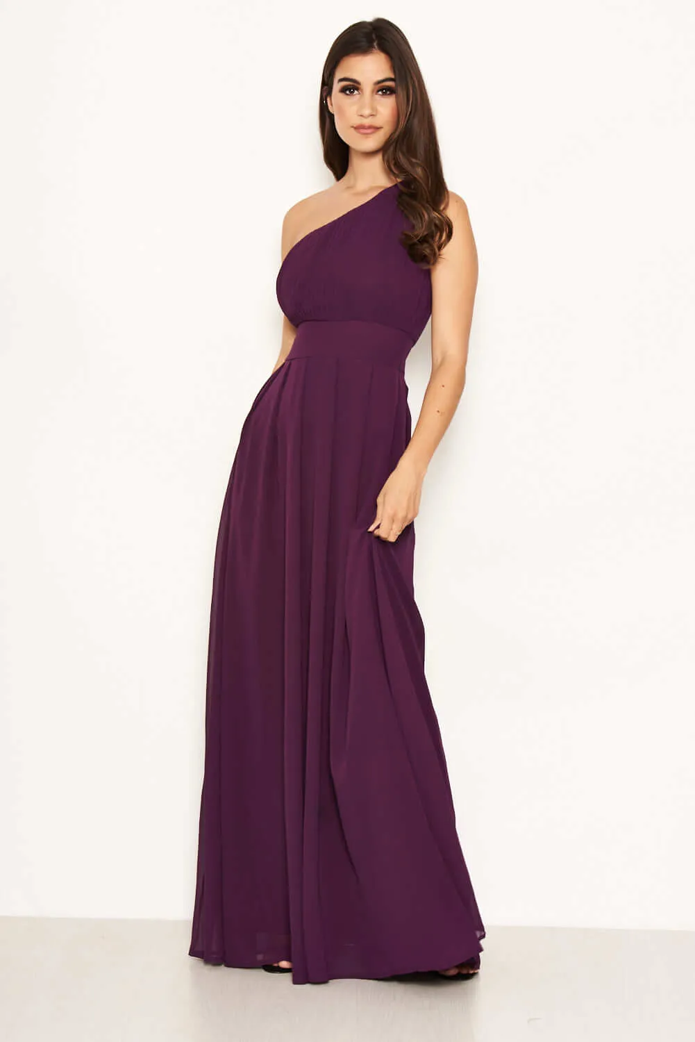 Plum One Shoulder Maxi Dress sold by AX Paris