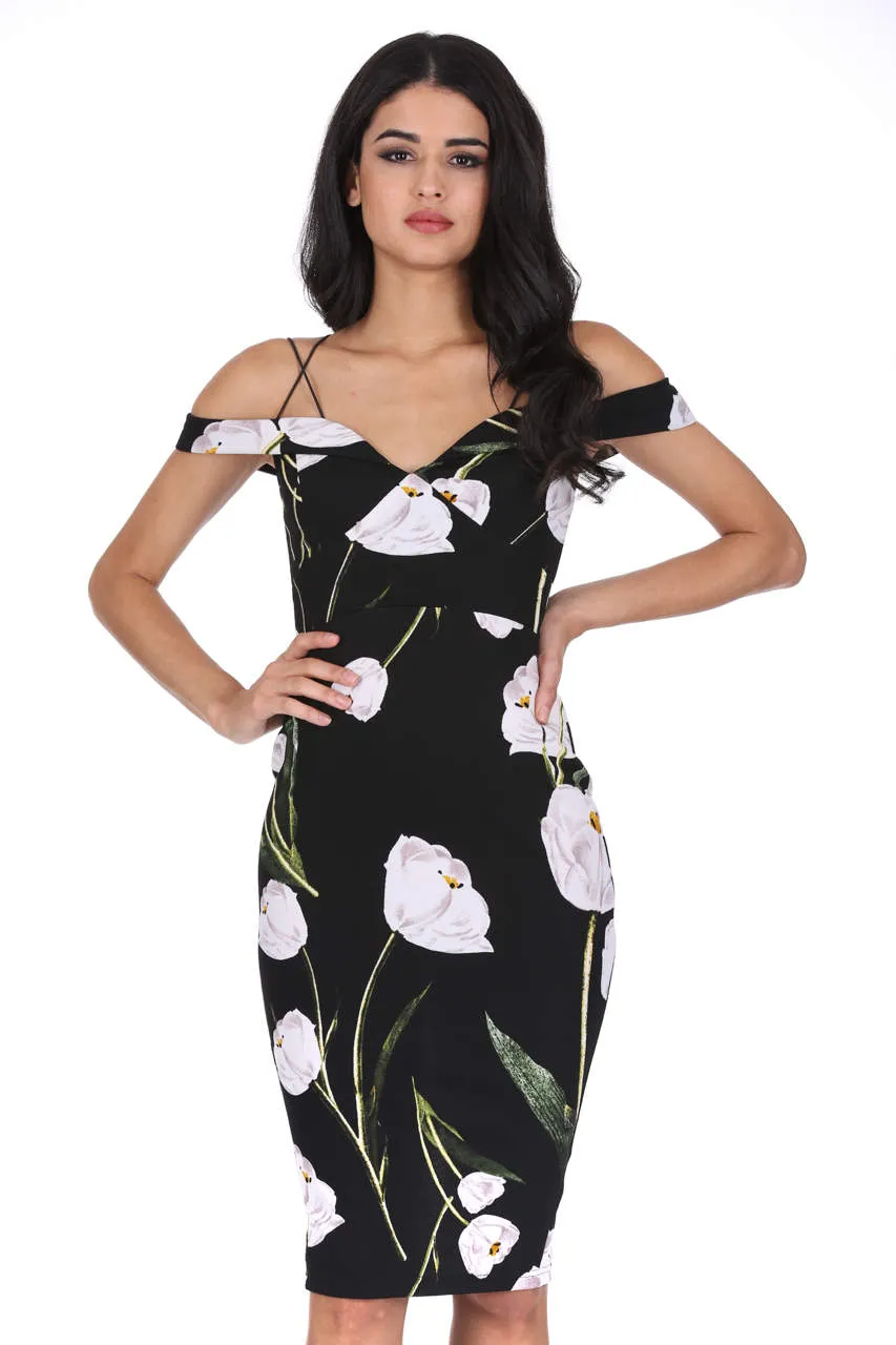 Black Floral Off The Shoulder Midi Dress sold by AX Paris product image thumbnail 5