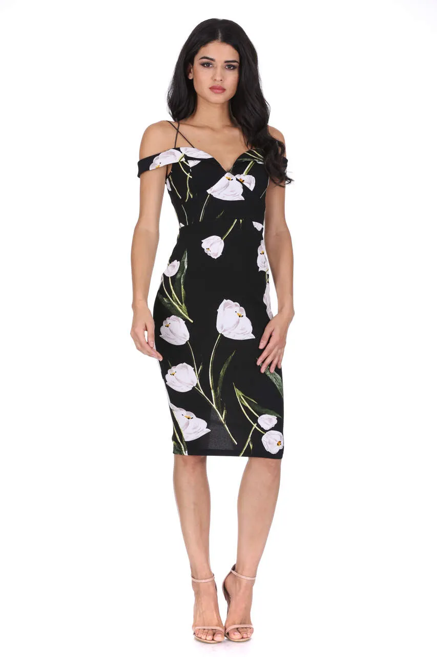 Black Floral Off The Shoulder Midi Dress sold by AX Paris product image thumbnail 2