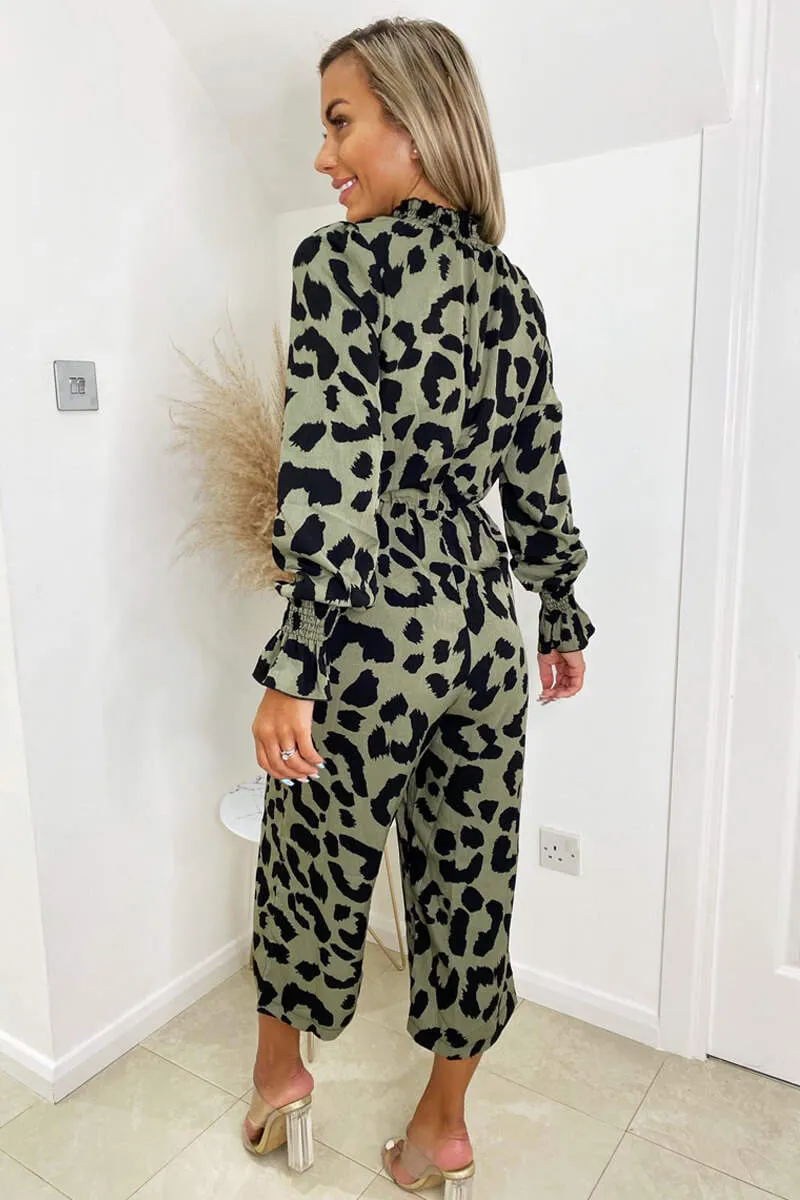 Khaki Elasticated Neck Long Sleeve Culotte Jumpsuit sold by AX Paris product image thumbnail 4