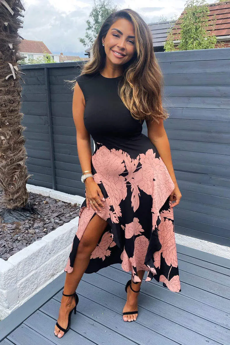 Black and Blush Floral Print 2 in 1 Midi Dress sold by AX Paris product image thumbnail 5