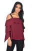 Wine Off The Shoulder Frill Top sold by AX Paris