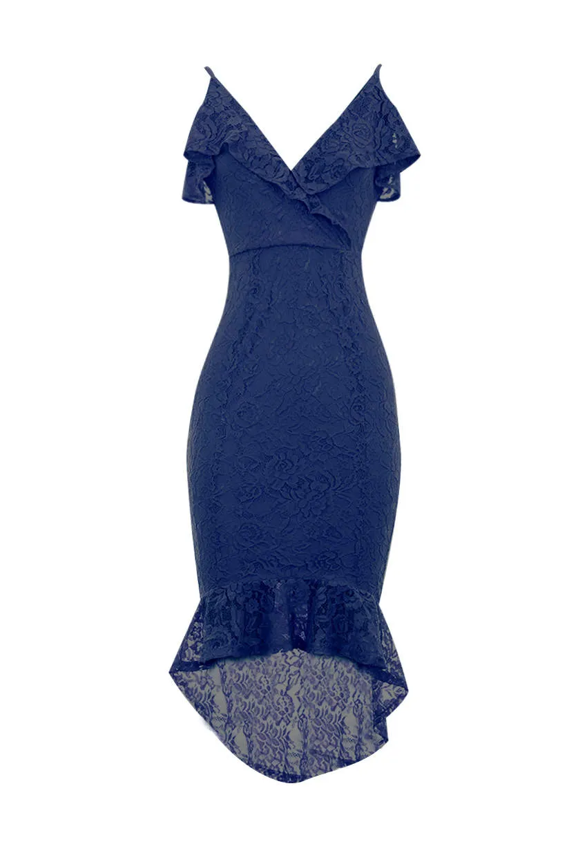Navy Lace Fishtail Hem Bodycon Dress sold by AX Paris product image thumbnail 4