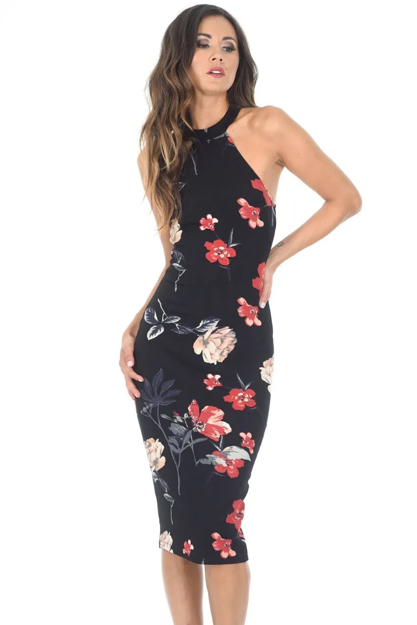 Black Floral Halter Midi Dress sold by AX Paris product image thumbnail 2