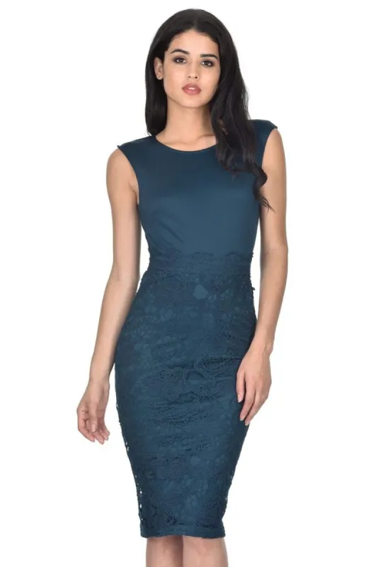 Teal Crochet Skirt Midi Dress sold by AX Paris