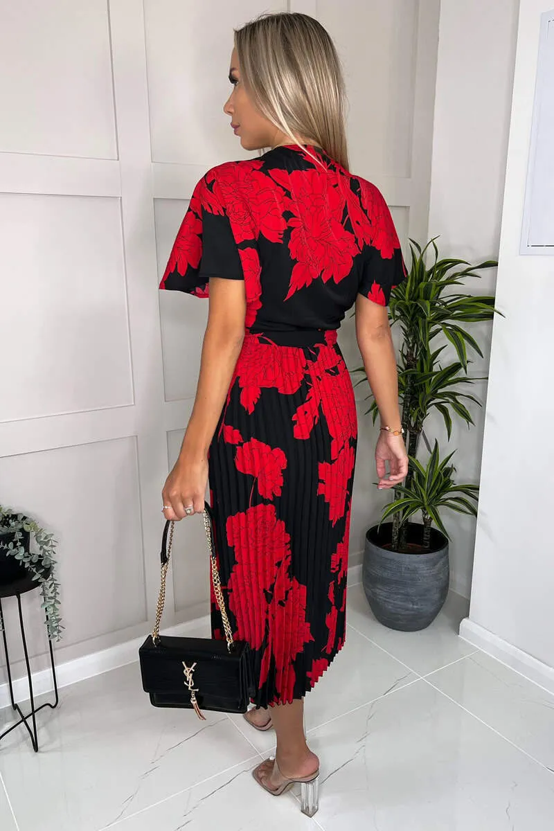 Black And Red Floral Print Pleated Midi Dress sold by AX Paris product image thumbnail 4
