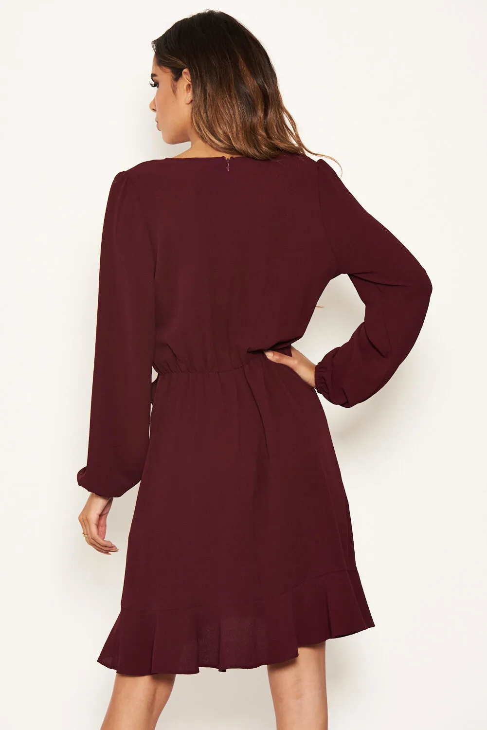 Plum Frill Wrap Long Sleeve Dress sold by AX Paris product image thumbnail 5