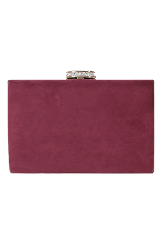 Burgundy Suede Box Clutch with Jewel Clasp sold by AX Paris