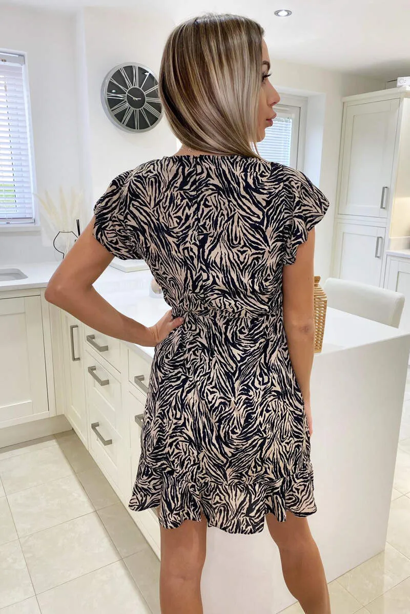 Black Animal Printed Frill Wrap Dress sold by AX Paris product image thumbnail 4