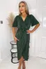 Khaki Wrap Top Belted Short Sleeve Plisse Midi Dress sold by AX Paris