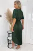 Khaki Wrap Top Belted Short Sleeve Plisse Midi Dress sold by AX Paris