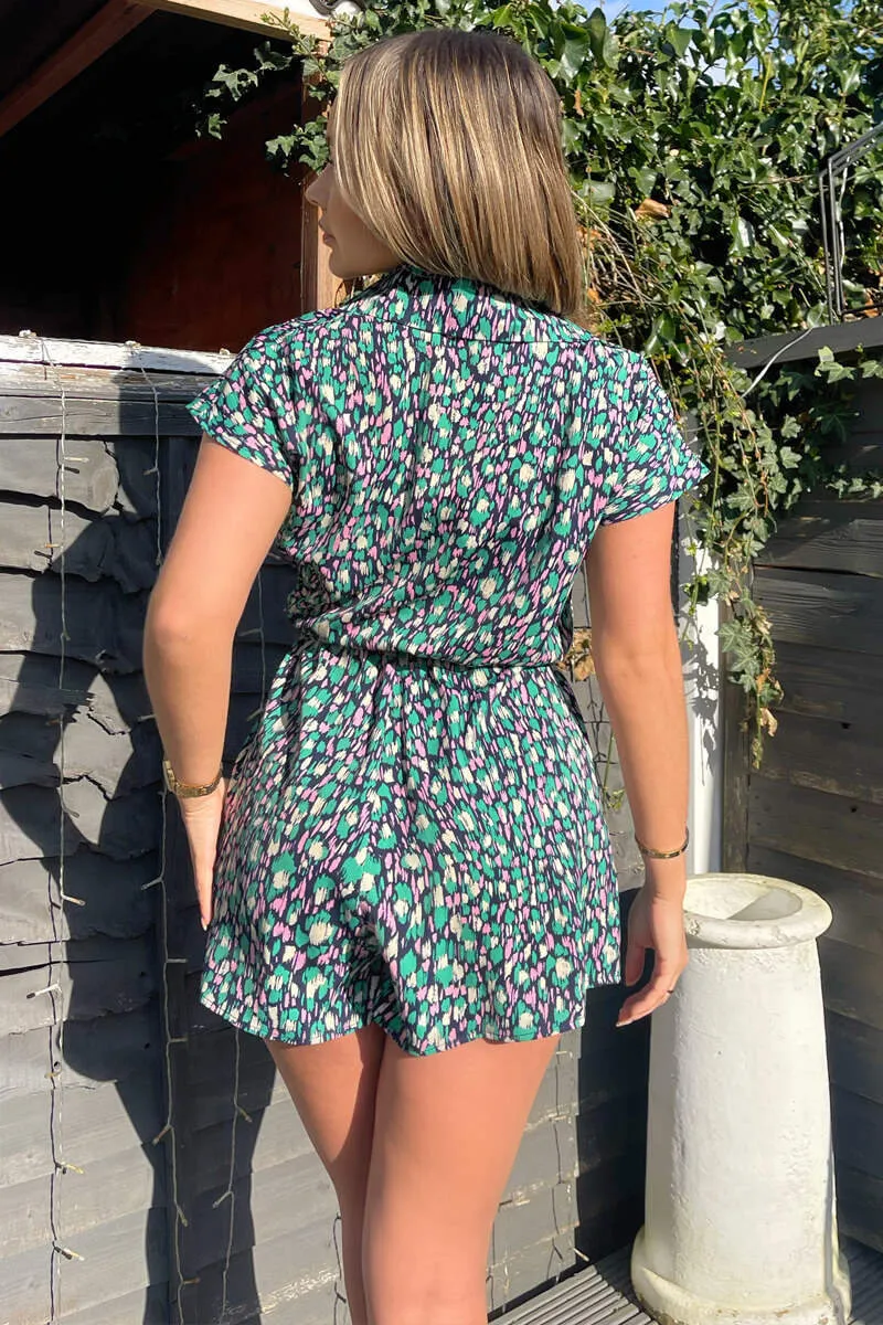 Navy Green And Pink Printed Belted Playsuit sold by AX Paris product image thumbnail 5