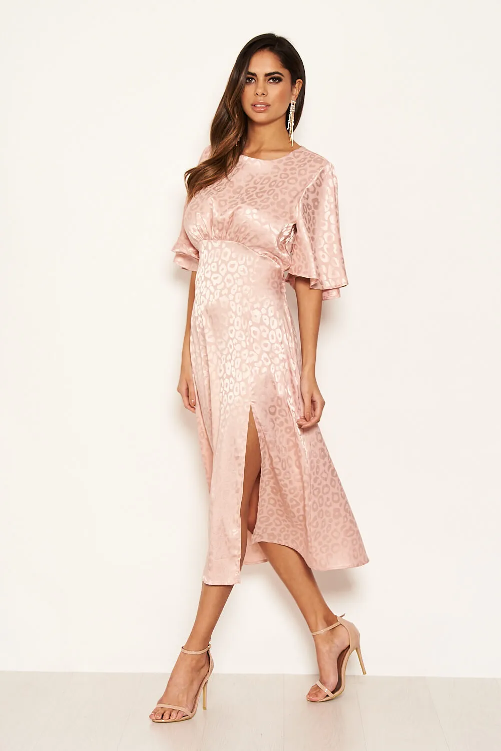 Pink Leopard Print Satin Midi Dress sold by AX Paris