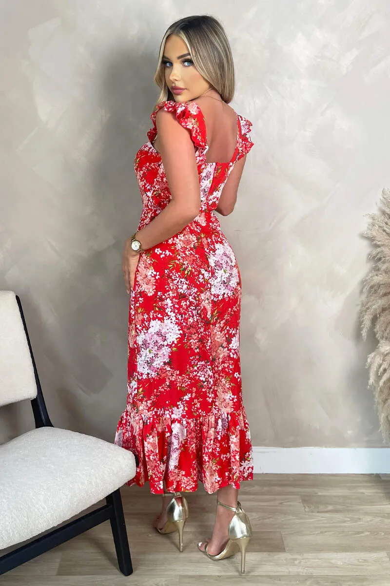 Red Floral Printed Frill Strap Midi Dress sold by AX Paris product image thumbnail 2