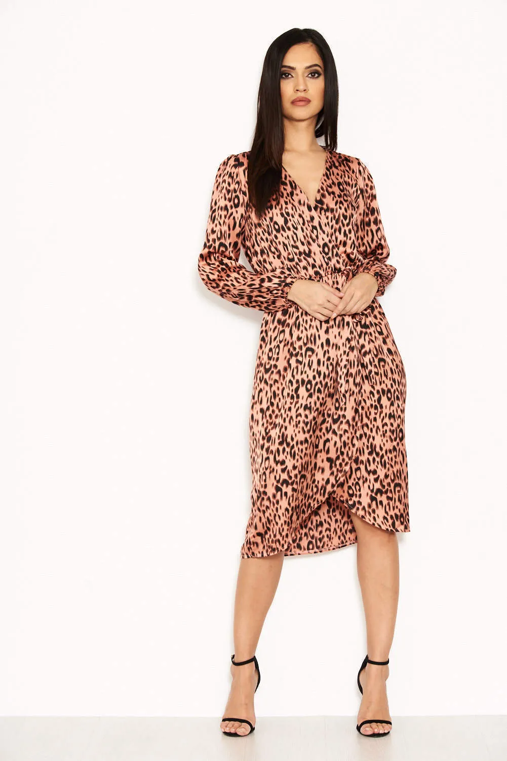 Pink Leopard Print V-Neck Wrap Dress sold by AX Paris product image thumbnail 3