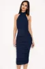 Navy High Neck Ruched Dress sold by AX Paris
