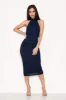 Navy High Neck Ruched Dress sold by AX Paris