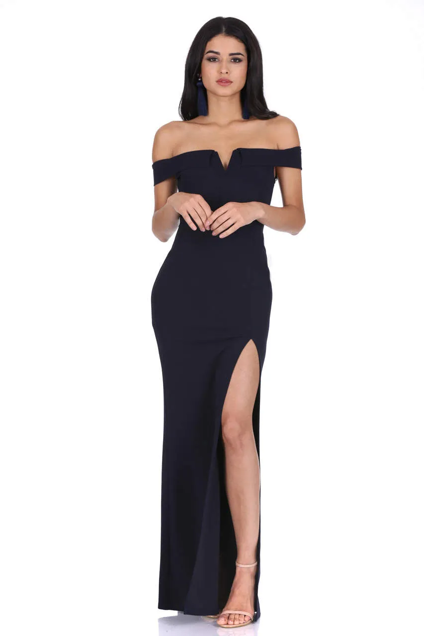 Navy Off The Shoulder Maxi Dress sold by AX Paris