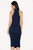 Navy High Neck Ruched Dress sold by AX Paris
