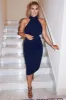 Navy High Neck Ruched Dress sold by AX Paris