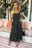 Black Printed Frill Strap Midi Dress sold by AX Paris