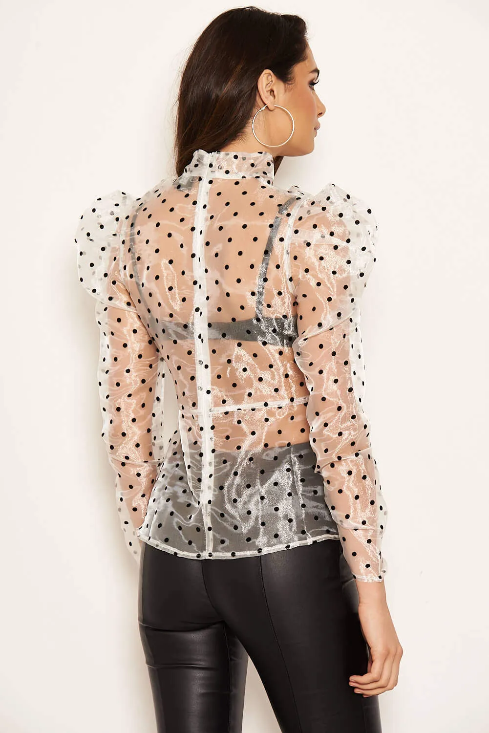 Cream Sheer Polka Dot Puff Sleeve Top sold by AX Paris product image thumbnail 3