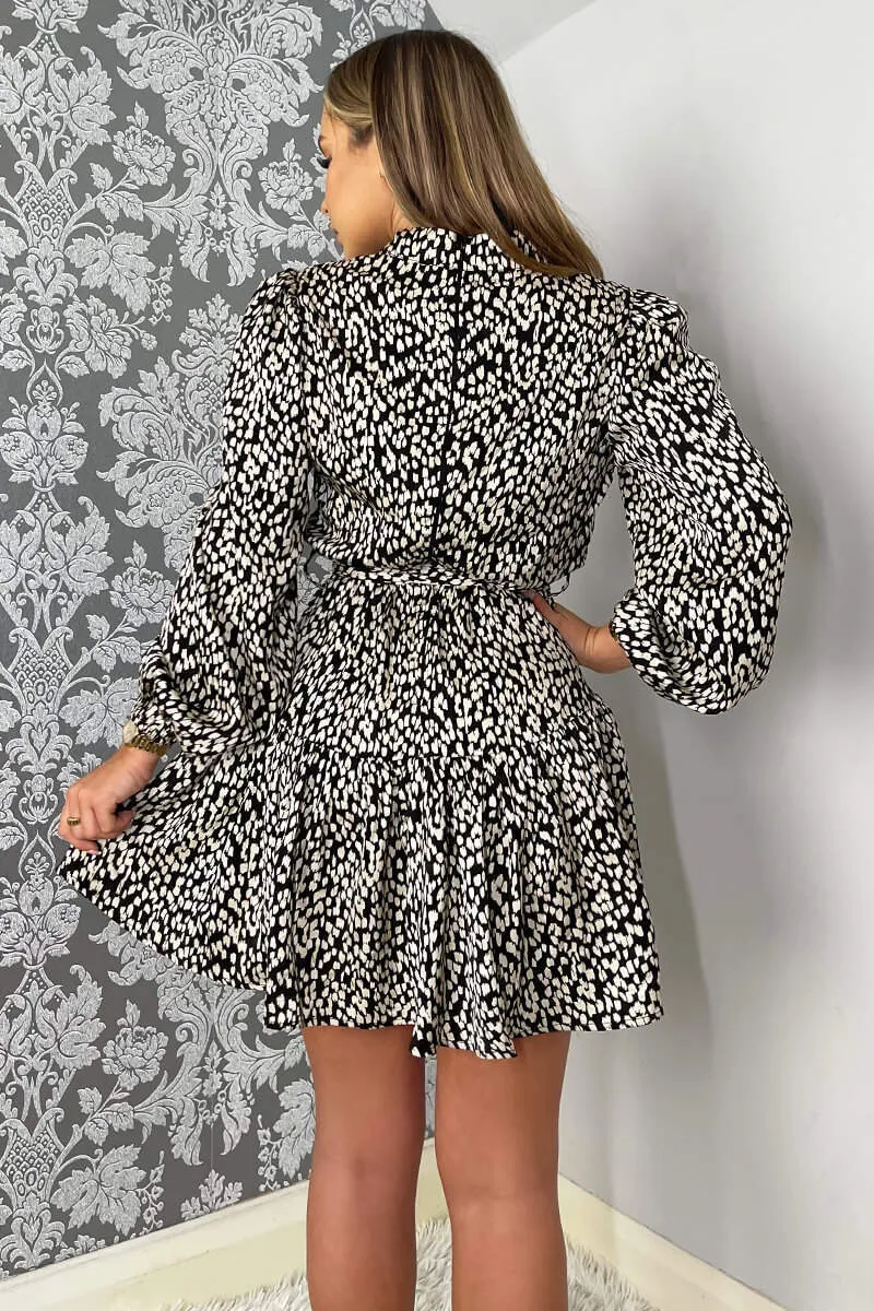 Black And White Printed High Neck Button Front Mini Dress sold by AX Paris product image thumbnail 5