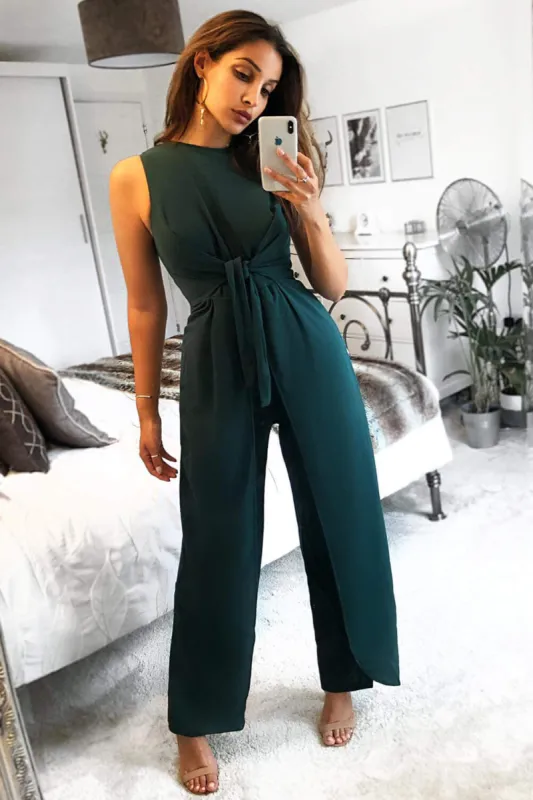 Teal Knot Front Wide Leg Jumpsuit sold by AX Paris
