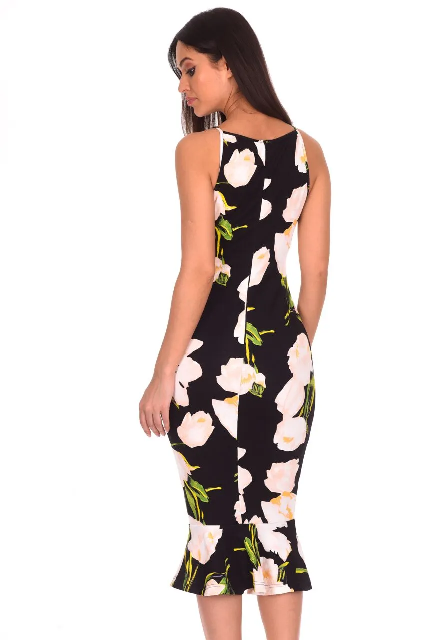 Black Floral Fishtail Hem Midi Dress sold by AX Paris product image thumbnail 3