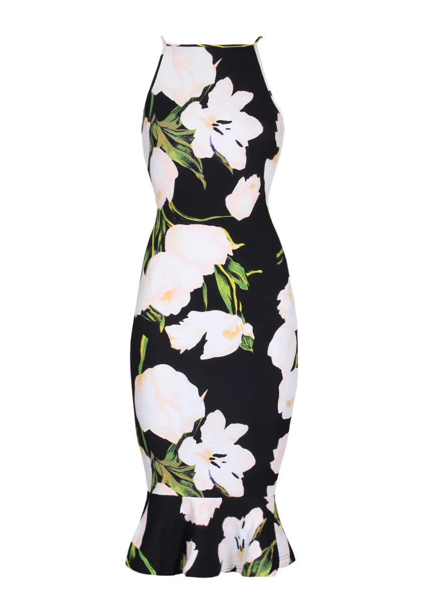 Black Floral Fishtail Hem Midi Dress sold by AX Paris product image thumbnail 4