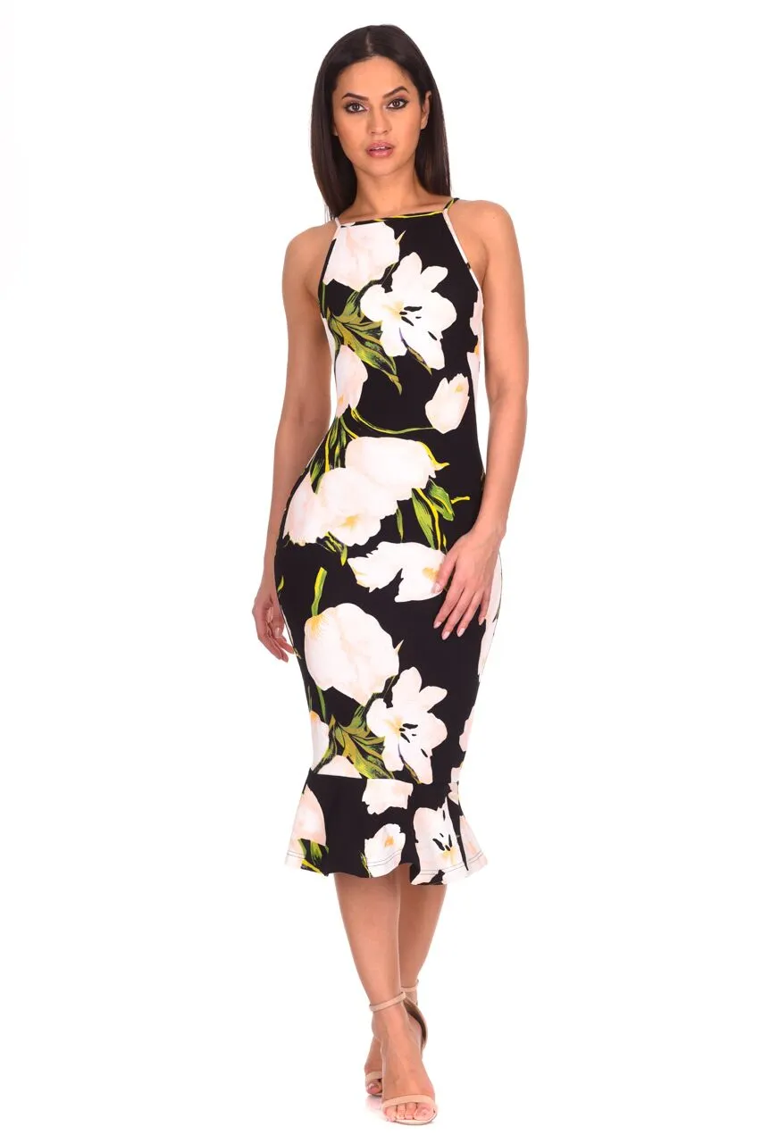 Black Floral Fishtail Hem Midi Dress sold by AX Paris product image thumbnail 2