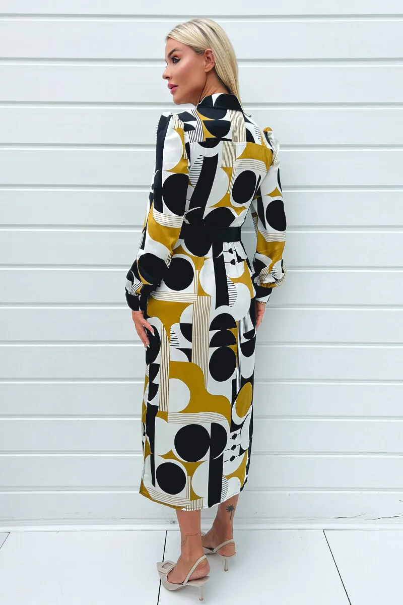 Multi Geometric Print Button Front Belted Shirt Midi Dress sold by AX Paris product image thumbnail 4